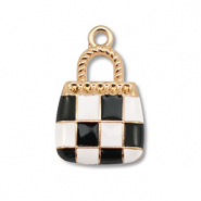 Metaal bedels enamel handbag Gold-black-white