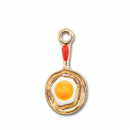 Metaal bedels enamel pan with egg Gold-white-yellow