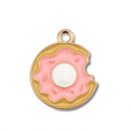Metaal bedels enamel donut Gold-peach pink-camel brown