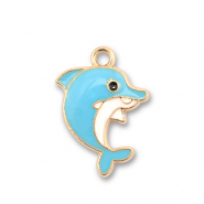 Metaal bedels enamel dolphin Gold-light blue-white