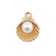 Metaal bedels enamel shell with pearl Gold-white