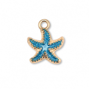 Metaal bedels enamel starfish Gold-blue