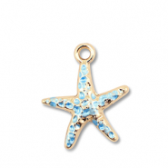 Metaal bedels enamel starfish Gold-light blue