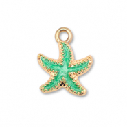Metaal bedels enamel starfish Gold-ocean green
