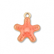 Metaal bedels enamel starfish Gold-coral red