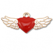 Metaal bedels enamel heart with wings Gold-red-white