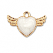 Metaal bedels enamel heart with wings Gold-white