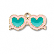 Metaal bedels enamel sunglasses heart Gold-turquoise blue-light pink