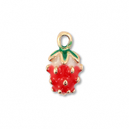 Metaal bedels enamel strawberry Gold-red-green