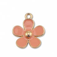 Metaal bedels enamel flower Gold-terracotta rose