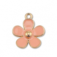 Metaal bedels enamel flower Gold-peach pink
