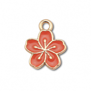 Metaal bedels enamel flower Gold-dark coral red