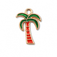 Metaal bedels enamel palmtree Gold-red-dark green