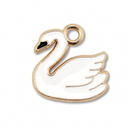 Metaal bedels enamel swan Gold-white
