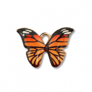 Metaal bedels enamel butterfly Gold-orange-black