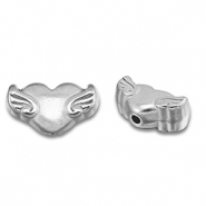 Kralen van Stainless steel Roestvrij staal (RVS) heart with wings Silver