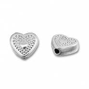 Kralen van Stainless steel Roestvrij staal (RVS) heart Silver