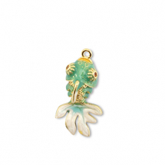 Eco-brass&reg; metaal bedels fish Gold-turquoise-white