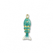 Eco-brass&reg; metaal bedels fish Gold-turquoise-white