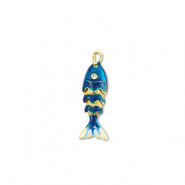 Eco-brass&reg; metaal bedels fish Gold-dark blue-white