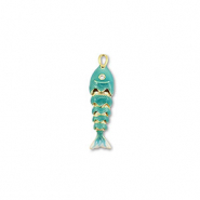 Eco-brass&reg; metaal bedels fish Gold-turquoise-white
