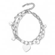 Armbanden van Stainless steel Roestvrij staal (RVS) heart Silver