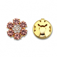 Eco-brass® metaal button covers zirconia flower Gold-vintage pink-crystal