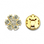 Eco-brass® metaal button covers zirconia flower Gold-crystal