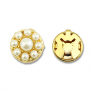 Eco-brass® metaal button covers pearls Gold-white