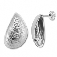 Benodigdheden van Stainless steel Roestvrij staal (RVS) oorbellen / oorsteker mussel with loop Silver