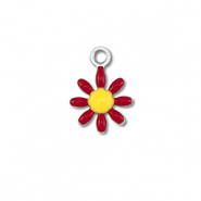 Bedels van Stainless steel Roestvrij staal (RVS) flower Silver-dark red-yellow
