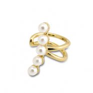Oorbellen van Stainless steel Roestvrij staal (RVS) ear cuff  with imitation pearls Gold-white