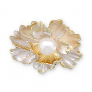 Broches flower with pearl Gold-white