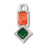 Metaal bedels DQ rectangle with rhombus Antiek zilver (nikkelvrij)-dark pink-green