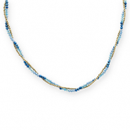 Kettingen van Stainless steel Roestvrij staal (RVS) top faceted beads Gold-blue-dark blue