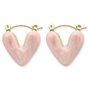 Oorbellen van Stainless steel Roestvrij staal (RVS) creolen heart Gold-peach pink