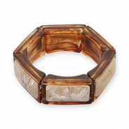 Armbanden resin hexagon Transparent amber brown-off white-beige