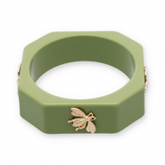 Armbanden bangle resin with bee Olive green-gold
