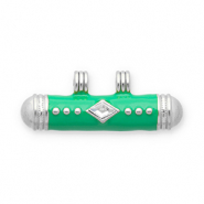 Message bead bedels van Stainless steel Roestvrij staal (RVS) Silver-green-transparent