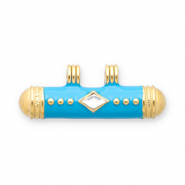 Message bead bedels van Stainless steel Roestvrij staal (RVS) Gold-blue-transparent
