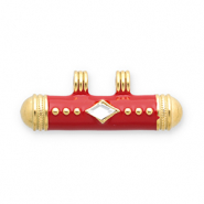 Message bead bedels van Stainless steel Roestvrij staal (RVS) Gold-red-transparent