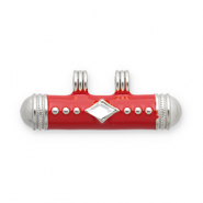 Message bead bedels van Stainless steel Roestvrij staal (RVS) Silver-red-transparent