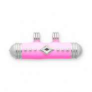 Message bead bedels van Stainless steel Roestvrij staal (RVS) Silver-pink-transparent