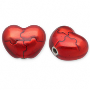 Kralen van Stainless steel Roestvrij staal (RVS) heart Silver-red