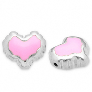 Kralen van Stainless steel Roestvrij staal (RVS) heart Silver-pink