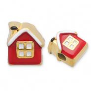 Kralen van Stainless steel Roestvrij staal (RVS) house Gold-red-white