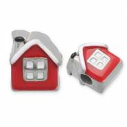 Kralen van Stainless steel Roestvrij staal (RVS) house Silver-red-white