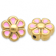 Kralen van Stainless steel Roestvrij staal (RVS) flower Gold-light pink-white