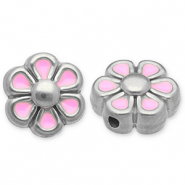 Kralen van Stainless steel Roestvrij staal (RVS) flower Silver-light pink-white