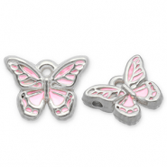 Bedels van Stainless steel Roestvrij staal (RVS) butterfly Silver-light pink-white